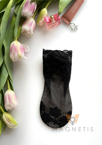 Дамски дантелени чорапи Magnetis GC-251133 с флорален мотив и памучно стъпало black