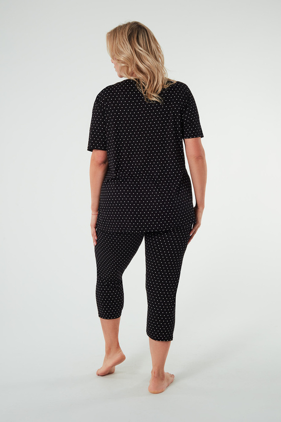 Дамска пижама Puntini с къс ръкав и 3/4 панталон Италианска мода - черна