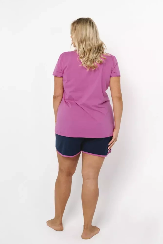 Ontega Дамска пижама с къс ръкав, къси панталони Италианска мода - амарант/ тъмно синьо