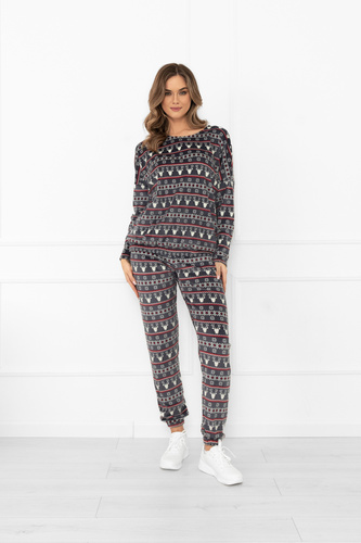 Дамски комплект Navara - поларен комплект с коледен десен с елени Италианска мода - графит