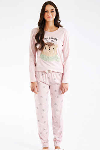 Antea Дамска пижама Sorbetto pink – дълга, розова, с 3D апликация, трико, памук