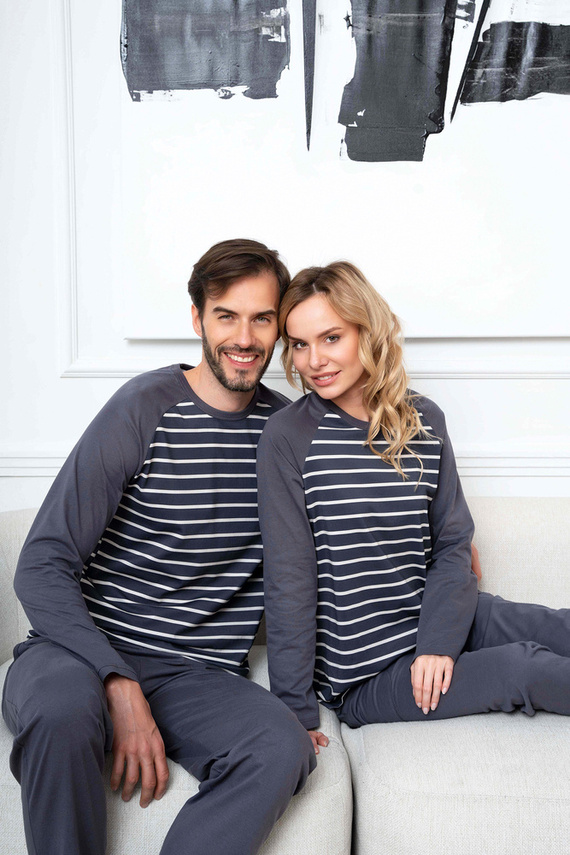 Lars Мъжка пижама с дълъг ръкав и дълъг панталон Италианска мода - графит/графит