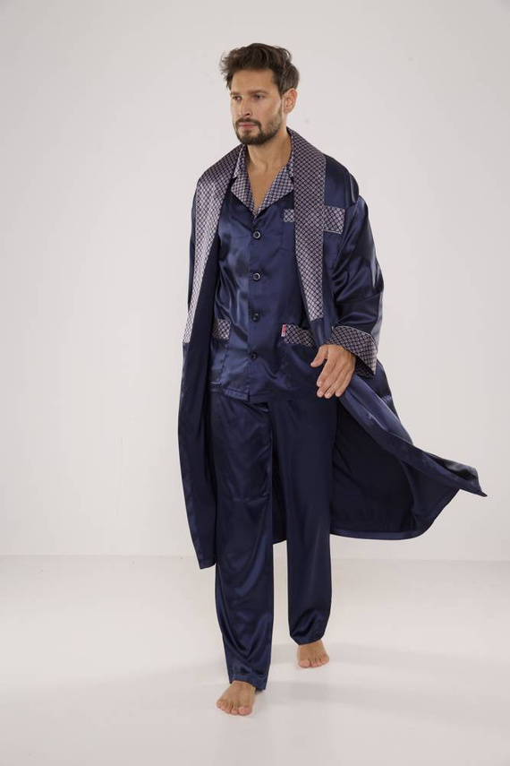 939 Мъжка сатенена пижама - тъмносиня 