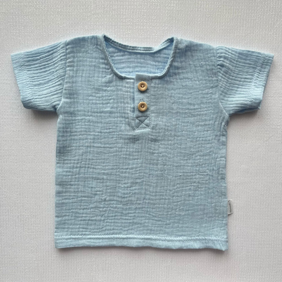 BL55108 Mamatti Бяла муслинова поло блуза с къс ръкав и копчета