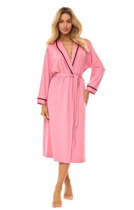 2506 Szlafrok damski długi z wiskozy L&L różowy  – lekki, oddychający