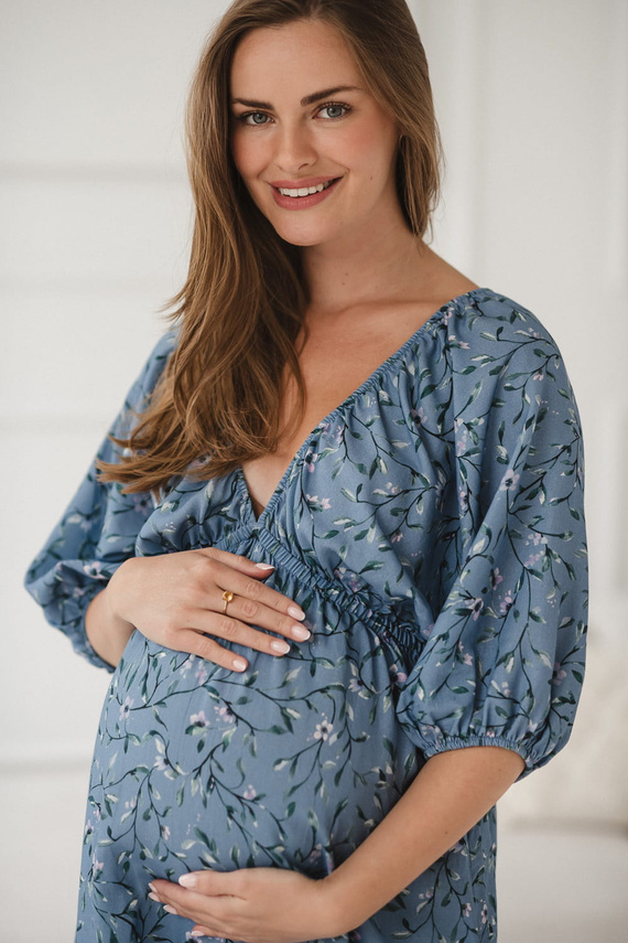 Milk Sun Milk&Love синя рокля за бременни и кърмачки на цветя