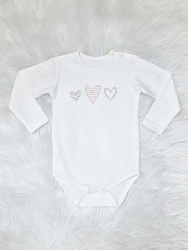 Бебешко боди три сърца Bambarillo екрю - памук, еластична плетка, идеално за анцуг "МЕЧЕ"