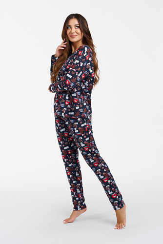 Бисквитки Дамска пижама с дълъг ръкав и дълъг панталон Италианска мода - принт