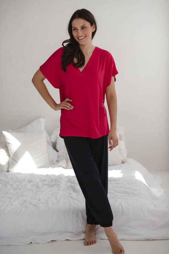 Moon bambusowa bluzka od piżamy ciążowej do karmienia krótki rękaw Milk&Love malinowy