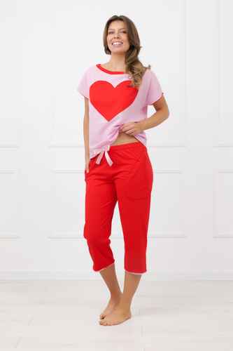 Дамска пижама Sabrina Italian Fashion 100% памук – къс ръкав, панталон 3/4