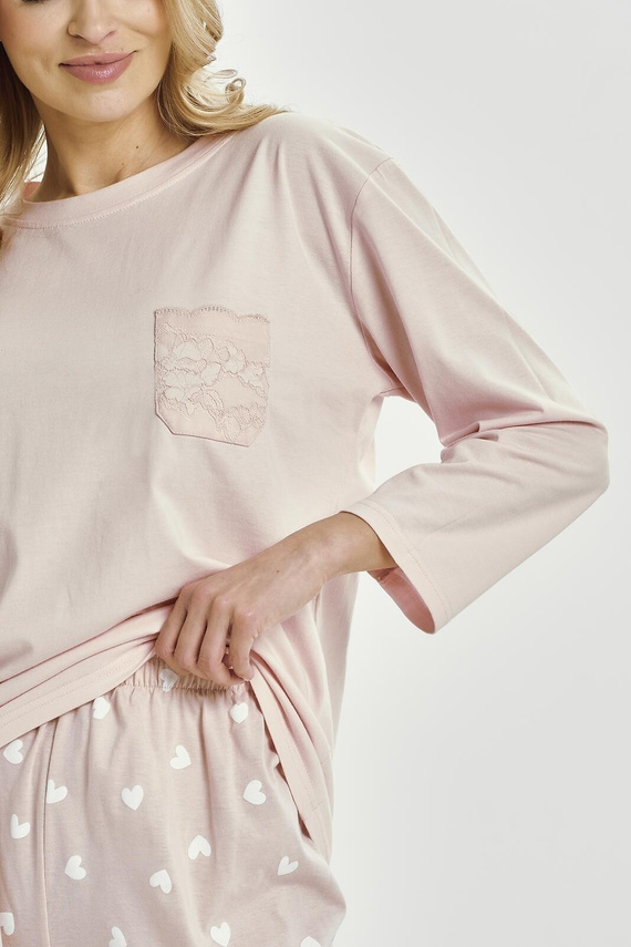 Nori 3442 Дамска пижама Taro, розов памук, 7/8 ръкав, удобна