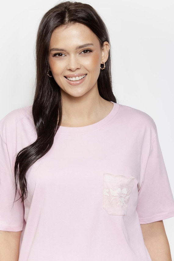 Пижама Adria Taro – дамска памучна пижама с коронкова джобче, 7/8, полукръгло деколте