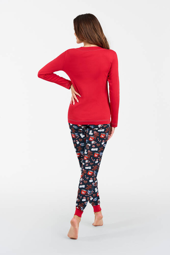 Makala Дамска пижама с дълъг ръкав и дълъг панталон Италианска мода - червено/принт 