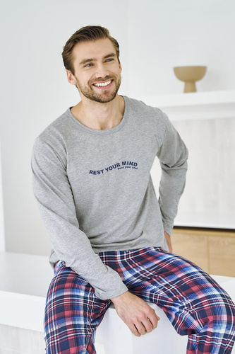 Мъжка пижама Franco 3478 Taro, сива - памук, дълъг ръкав, комфорт и стил