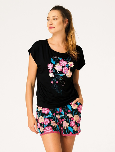 Дамска пижама Key LNS 560 черна – бамбук, къса, дантела