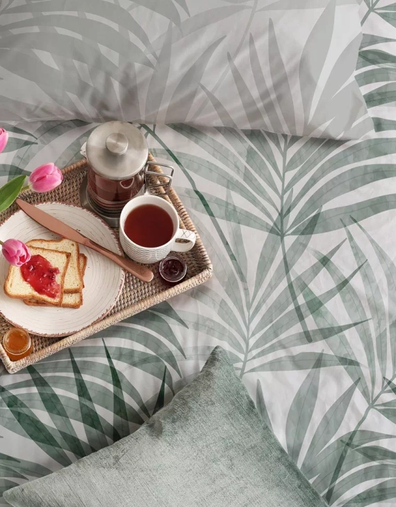 Milargo Verde 004 Сатенено спално бельо с листа Фаро, сиво