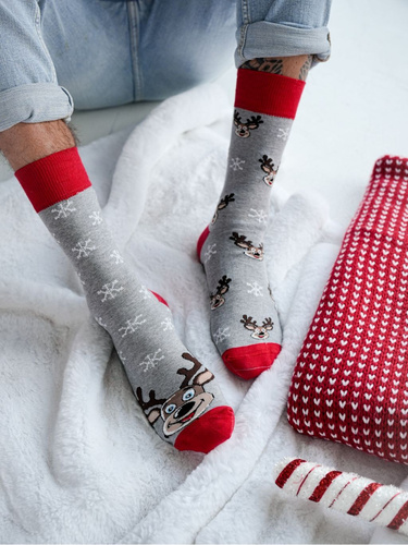 1290.039 Коледни чорапи с елени Милена – Несъчетани, светъл меланж