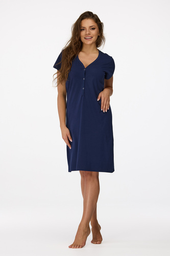 Нощница за бременни Senizo № 16, тъмносиня – 100% памук, къс ръкав, копчета за кърмене