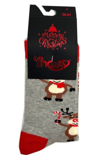 SKCH01 Коледни чорапи Be Snazzy, светлосиви, размер 6 – памучни, с шарка, плоски шевове