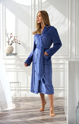 2510 Aura L&L дамски халат дълъг тъмносиньо – мек, топъл