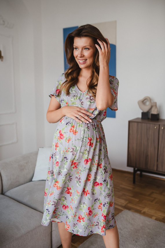 Lovely Dress Midi Milk&Love рокля за бременни и кърмещи светлосиня с плодове