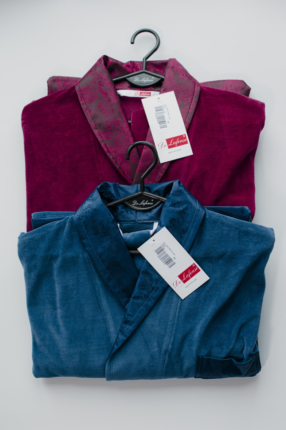 866 Noble Мъжки велурен халат De Lafense - къс, елегантен, памук - бордо