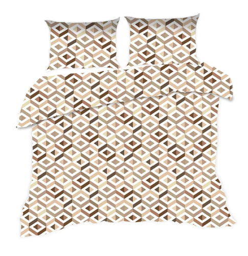 1760N Класически E24 Комплект спално бельо от памук с геометрични мотиви Karo Beige – 100% памук, издръжлив, цветен, комплект от 2 части