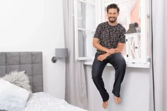 Pinus Пижама Мъжка с къс ръкав и дълъг панталон Италианска мода - принт/графит