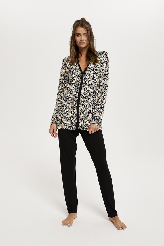 Abisynia Дамска пижама с дълъг ръкав и дълъг панталон Италианска мода - принт/черно