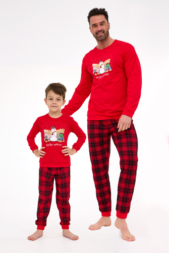 115/289 Зимна мъжка пижама Cornette – Коледа, Червена, Памучна, С Дълъг Ръкав