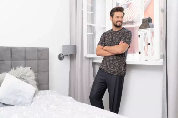 Pinus Пижама Мъжка с къс ръкав и дълъг панталон Италианска мода - принт/графит