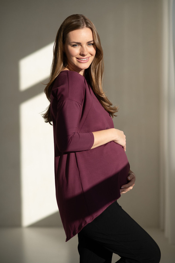 Туника за бременни и кърмещи Mommy Mauve Wine Milk&Love – Оувърсайз блуза със скрити ципове, Oeko-Tex памук