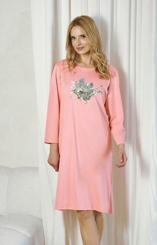 3461 Patricia Дамска риза Taro apricot – 100% памук, дълги ръкави, кимоно, цветна щампа