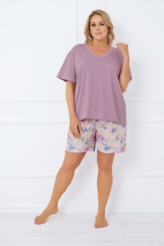 Genova Дамска пижама с къс ръкав, къси панталони Италианска мода - heather/print 