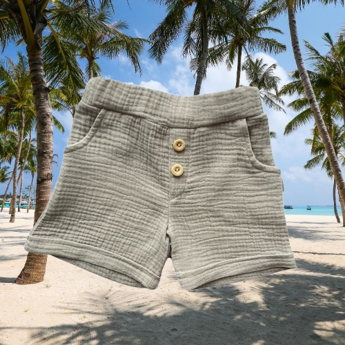 SZ55307 Mamatti сиви муслинови къси панталони с джобове и копчета за лято