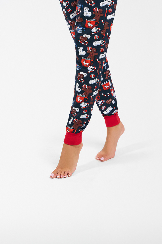 Makala Дамска пижама с дълъг ръкав и дълъг панталон Италианска мода - червено/принт 