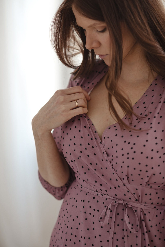 Рокля за бременни и кърмачки Milk Shake, 3/4 ръкав Milk&Love, лила на точки