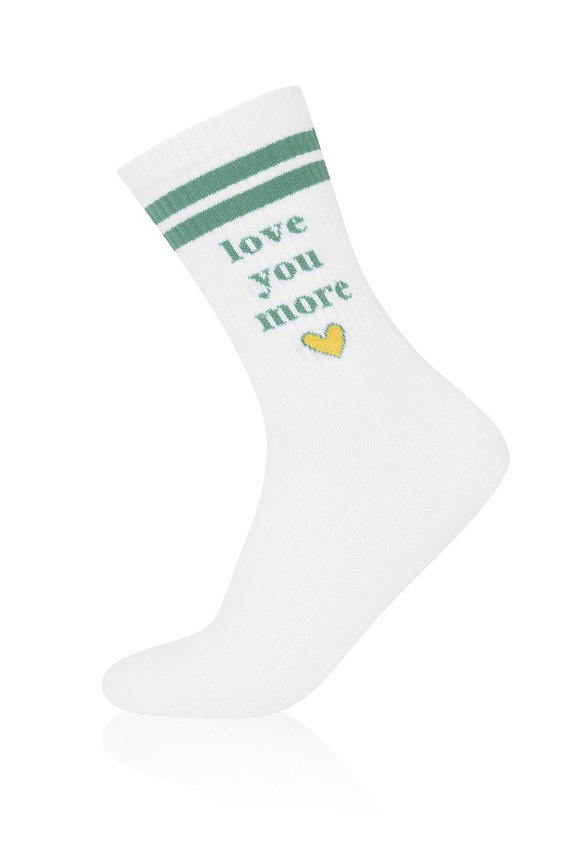 Дълги чорапи Italian Fashion S199D Love You More от полуплътна памучна материя, бели