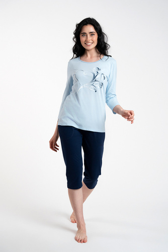 Arietta Дамска пижама с 3/4 ръкав и 3/4 панталон Италианска мода - синя 