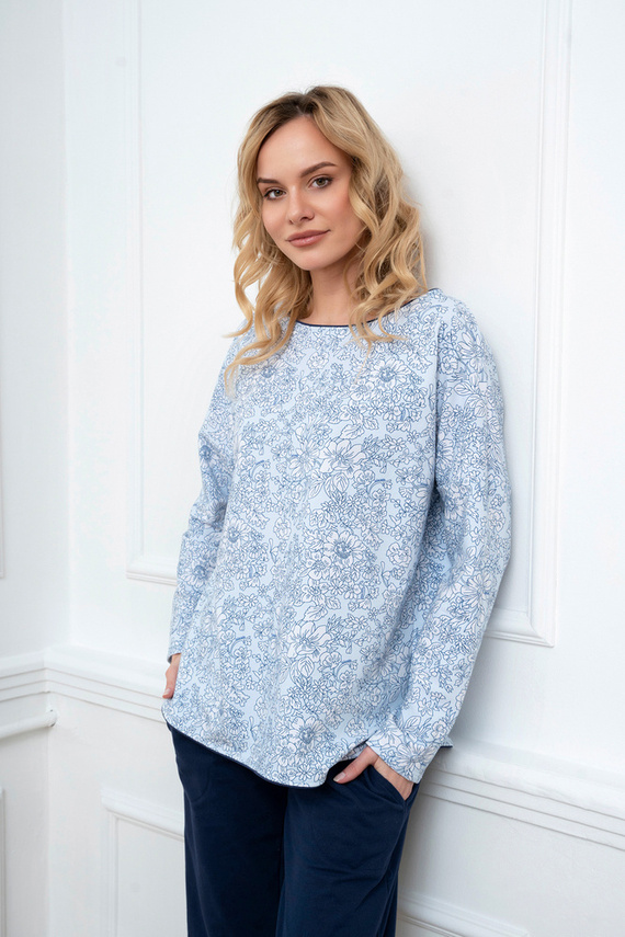 Gracjela Дамска пижама с дълъг ръкав и дълъг панталон Италианска мода - син/зелен принт