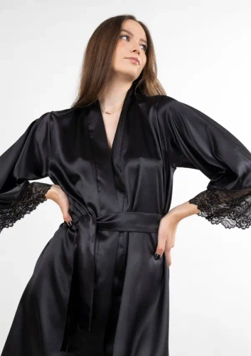 Asteria Robe Dkaren черен - сатен с дантела, елегантен и чувствен