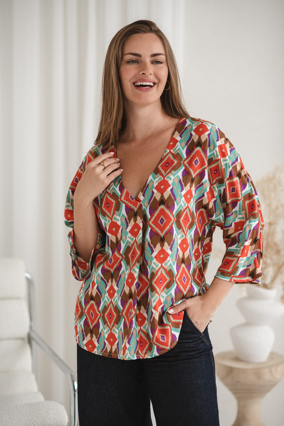 Блуза за бременни и кърмачки Bahama Mama Milk&Love в Boho щампа – вискоза, 3/4 ръкав, oversize