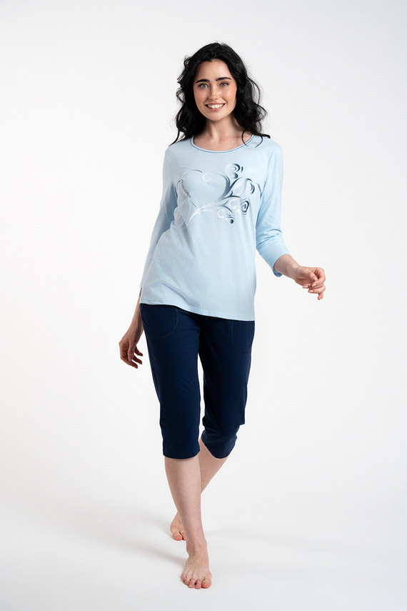 Arietta Дамска пижама с 3/4 ръкав и 3/4 панталон Италианска мода - синя 