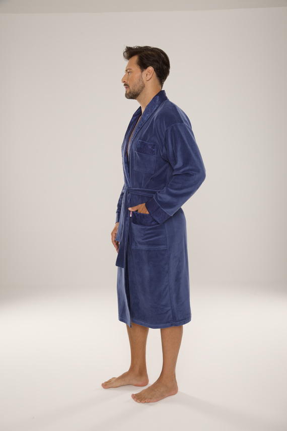 868 Благороден мъжки велурен халат De Lafense - елегантен, мек, първокласен, деним