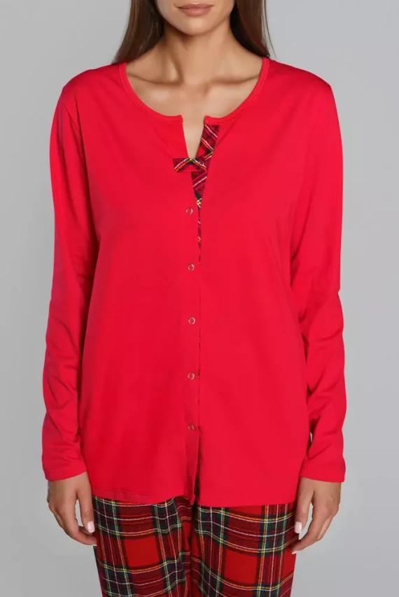 Дамска пижама Zorza с дълъг ръкав и панталон Италианска мода - червено/принт 