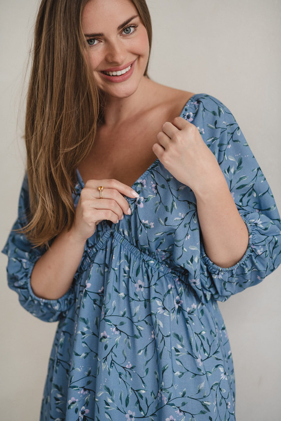 Milk Sun Milk&Love синя рокля за бременни и кърмачки на цветя