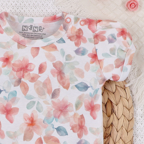 ABN-5417 Kolorowe kwiatki Body z krótkim rękawem z bawełny organicznej Nini druk