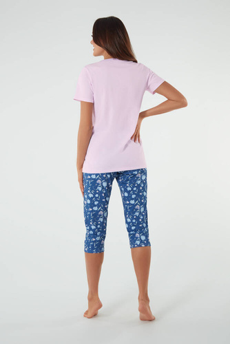 Дамска пижама с къс ръкав, 3/4 панталон Италианска мода розово/принт