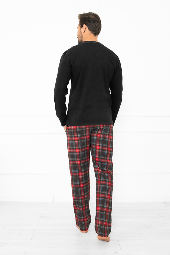 Rusoli мъжка пижама Италианска мода тъмен меланж - кариран памук, дълга, удобна