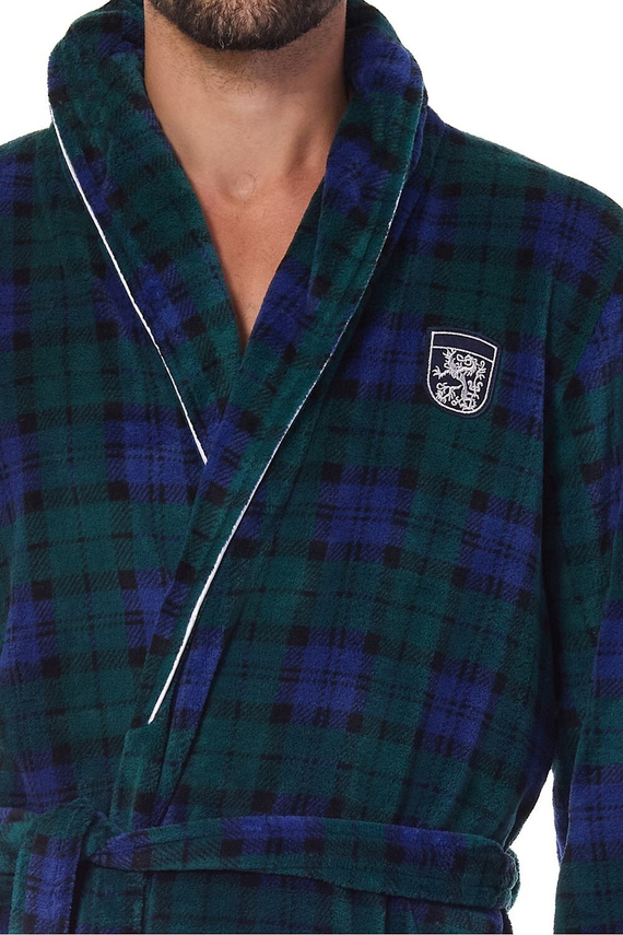 2456 BJ Мъжки тъмносин халат за баня L&amp;L - мек, кариран с яка